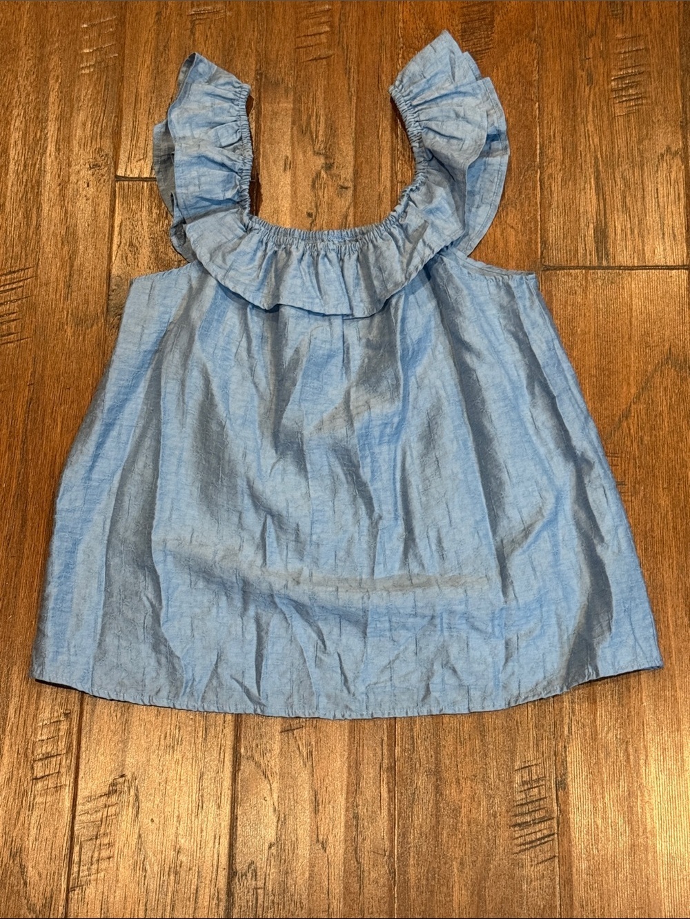Size Small Flag & Anthem Light Blue Ruffled Shoulder Tank Top - Picture 2 of 8